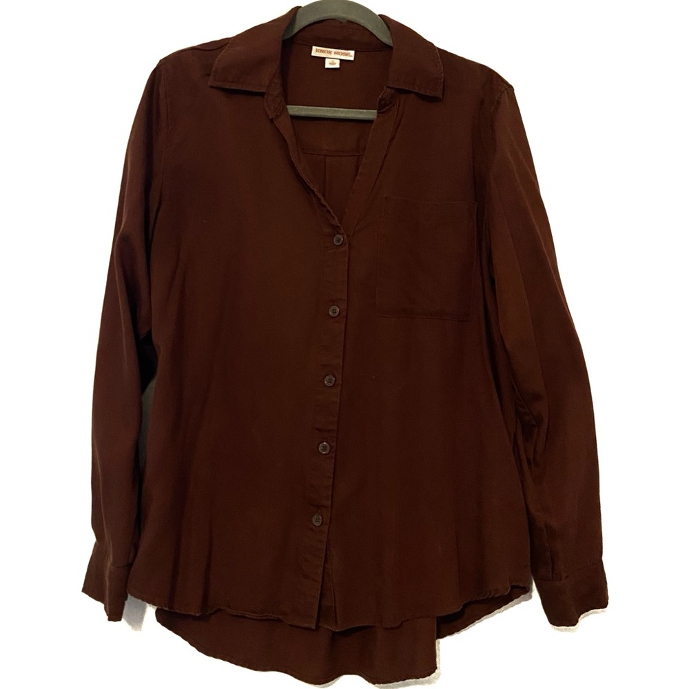 Knox Rose V Neck Button Down Brown Long Sleeve Shirt Small